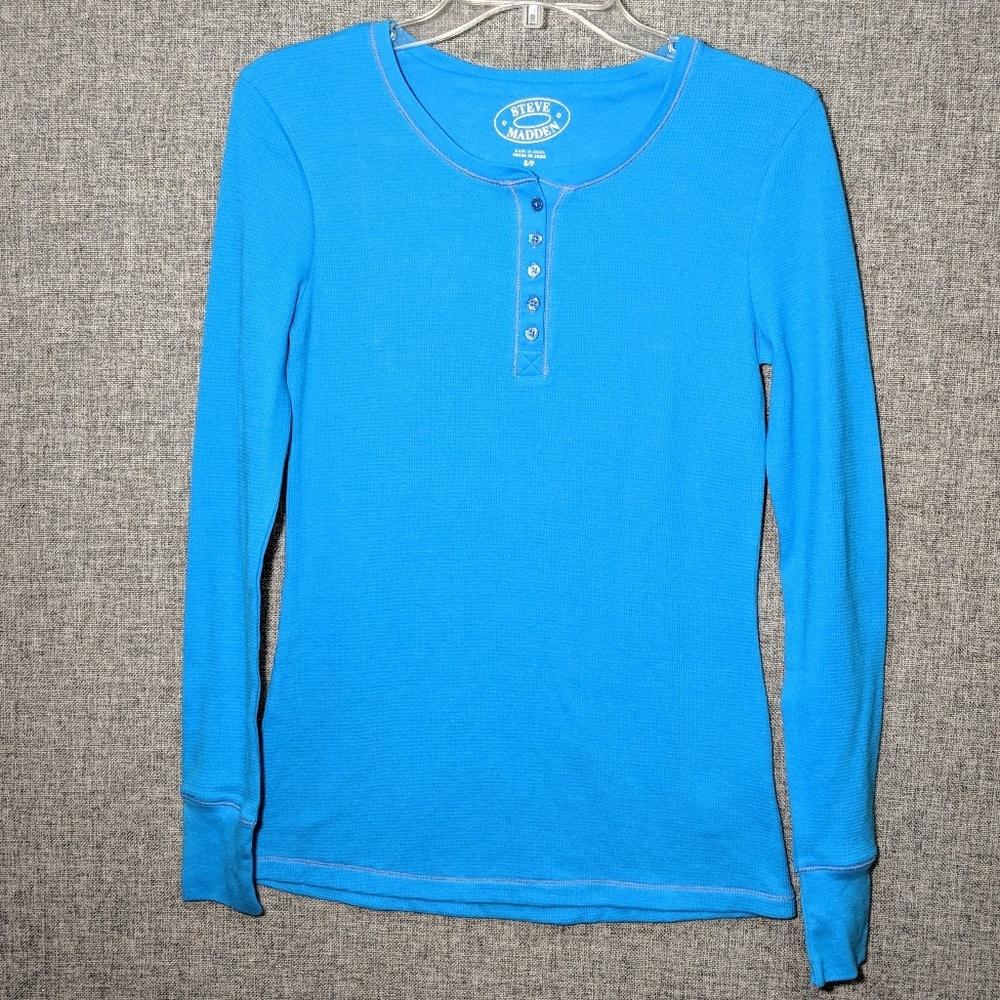 Steve Madden Long Sleeve Thermal Button-Up Top